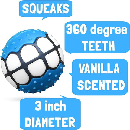 Dog Balls Toys Squeaky Fetch - Rubber Funny Ball Gifts for Large Medium Dogs (Blue White)