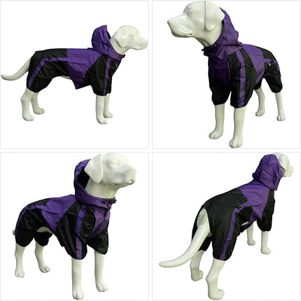 Lovelonglong Dog Hooded Raincoat, Small Dog Rain Jacket Poncho Waterproof Clothes with Hood Breathable 4 Feet Four Legs Rain Coats for Small Medium Large Pet Dogs Purple L