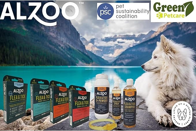 ALZOO Natural Flea & Tick Dog Collar - Helps Repel Fleas, Ticks & Mosquitoes - 100% Plant-Based Active Ingredients - Waterproof - Up to 4 Months Protection - Large-Sized Dogs: 40+ lbs - Pack of 2