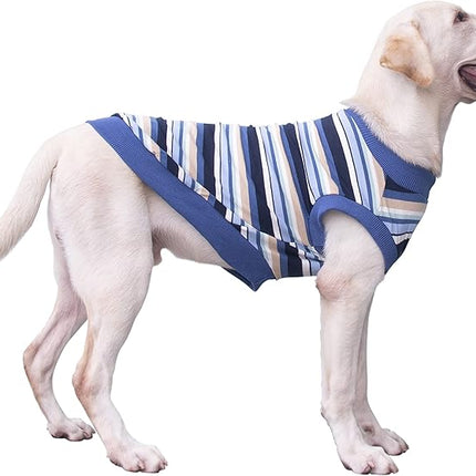 Large Dog Striped T Shirts Clothes Sleeveless Tank Top Vest for Pitbull Labrador, Blue, 3X-Large