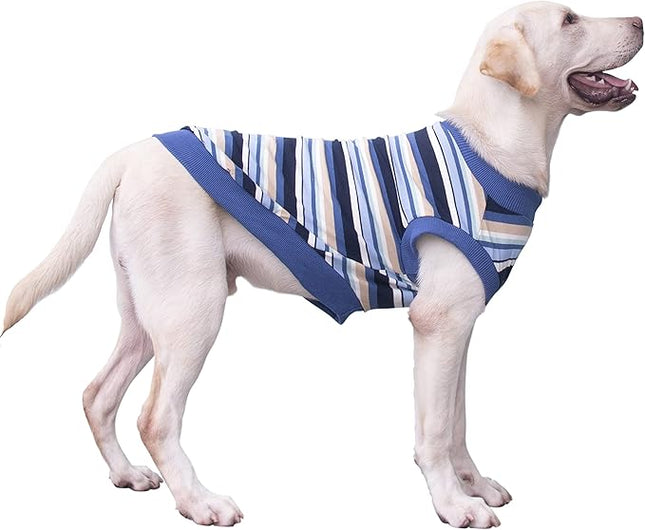Large Dog Striped T Shirts Clothes Sleeveless Tank Top Vest for Pitbull Labrador, Blue, 3X-Large