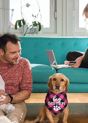 Big Sister Dog Bandana, Plaid Pregnancy Announcement Dog Bandanas for Dogs (Pink, Big Sister)