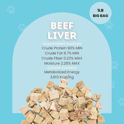 hotspot pets Freeze Dried Beef Liver Treats for Cats & Dogs - 1LB Big Bag- Made in USA,Single Ingredient, All Natural Grain-Free Beef Liver- Perfect for Training, Topper or Reward Snack