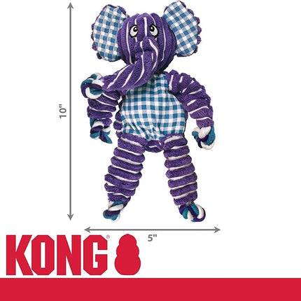 KONG Floppy Knots - Durable No‑Stuffing Squeaky Rope & Plush Dog Toy - for Teething, Playing (Elephant, Small/Medium)