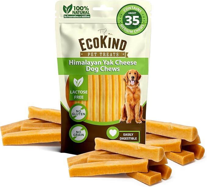 EcoKind Premium Gold Yak Cheese Himalayan Dog Chews, Healthy Dog Treats for Medium Dogs, All Natural, Long Lasting Dog Chew for Aggressive Chewers, High Protein Treat, Medium - 35+ Chews (5 lbs)