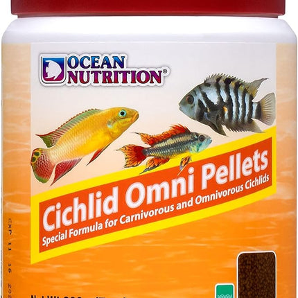 Ocean Nutrition Fish Food Cichlid Pellets, High Protein (41%) Soft Moist Sinking Pellets for Omnivorous Predatory Cichlids - Enhances Color & Growth, 7 oz (200 g), Small Pellet