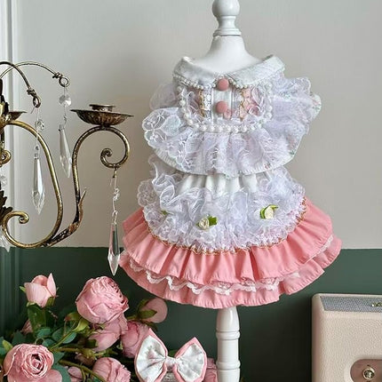 Fashion Sweet Puppy Dog Lace Princess Dress for EXTRAL Small and Small Dog A-Pink XX-Small