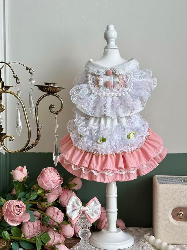Fashion Sweet Puppy Dog Lace Princess Tailored Dress for Mini and Petite Dog A-Pink Small