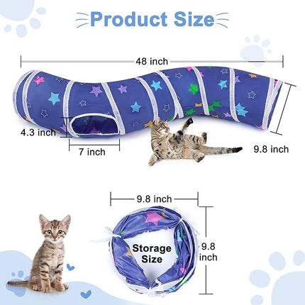 Glittme Cat Tunnel, Cat Tunnels for Indoor Cats, S-Shape Peekaboo Cat Cave with Cat Toys, Foldable Cat Tubes and Tunnels for Cats, Rabbit, Puppy, Guinea Pig