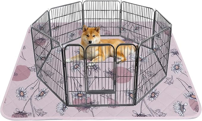 IEUUMLER Washable Pee Pads for Dogs Extra Large 71" x 71", 1 Pack Non-Slip & Waterproof Whelping Pad, Reusable Puppy Potty Training Pad with Fast Absorbent for Playpen EU007 (Pink Daisy, 71"X71"-1pcs)