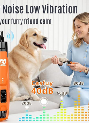 Casfuy New 6-Speed Dog Nail Grinder - 50% More Power Dog Nail Trimmers with 2 LED Lights Quiet 7h Running Time Electric Pet Nail Grinder File Toenail Grinder for Large Medium Small Dogs & Cats (OR)