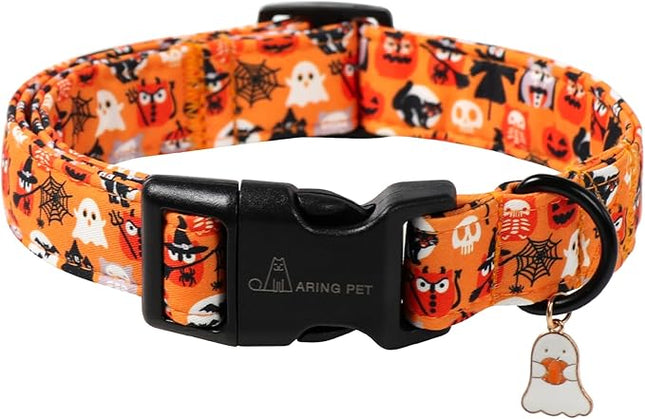 ARING PET Halloween Dog Collar, Ghost Pumpkin Spider Web Skeleton Pet Collars for Small Medium Large Girl Boy Dogs Puppy Collar with Quick Release Buckle-XL Size
