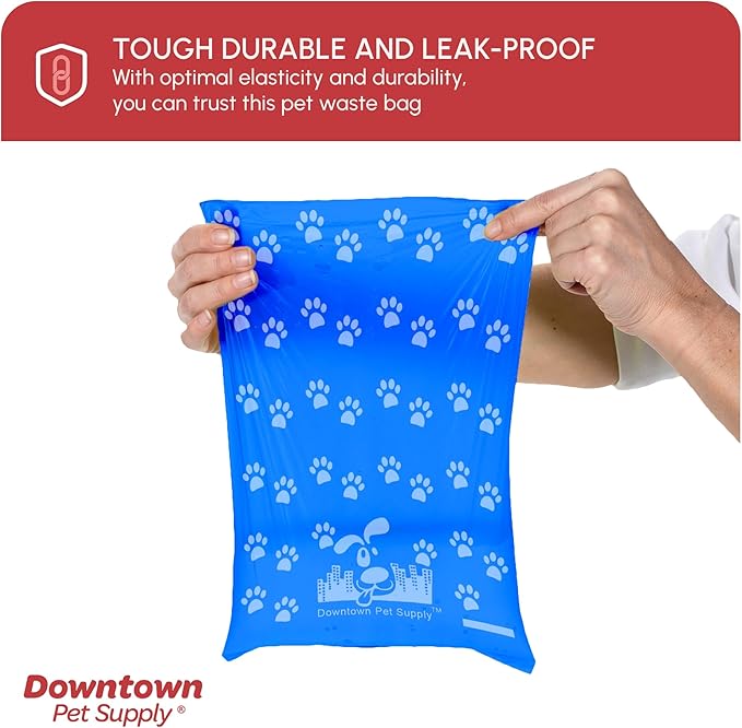 Downtown Pet Supply Poop Bags for Dogs with Dispenser, 1000 Count - Leak-Proof Dog Waste Bags and Bone-Shaped Dog Poop Bags Holder for Leash - Rainbow with Paw Prints, 12.5" x 8.5"