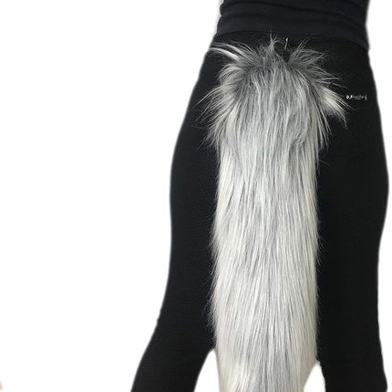 Long Faux Fur Animal Luxury Tail, Cosplay, Anime Lover, Costume Dress Up Pet Play Furry Super Soft Accessory (30", Gray Frost)