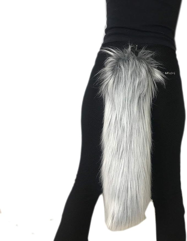 Long Faux Fur Animal Luxury Tail, Cosplay, Anime Lover, Costume Dress Up Pet Play Furry Super Soft Accessory (30", Gray Frost)