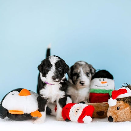 ZippyPaws Squeakie Buddies - No Stuffing Dog Toys to Keep Them Busy, for Small & Medium Dogs, Squeaky Pet Toy for Boredom, Unstuffed Chew Toy, Soft Plush Puppy Products - Holiday Pack of 3