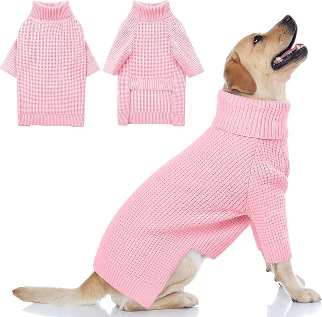 Queenmore Large Dog Sweater, Dog Sweaters for Large Dogs, Soft Warm Pet Christmas Sweaters, Extra Large Breeds Kintwear, Turtleneck Pullover Pet Clothes, Pink 3XL