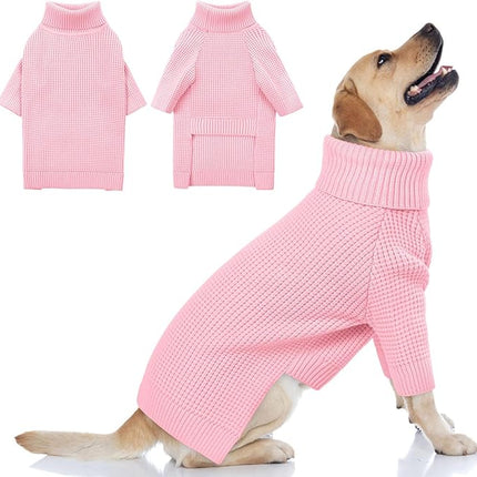 Queenmore Dog Sweaters for Large Dogs, Long Sleeve Warm Dog Sweaters, Turtleneck Knitted Pullover Pet Clothes, XL Dog KintSweater, Cat Knitwear, Pink XL