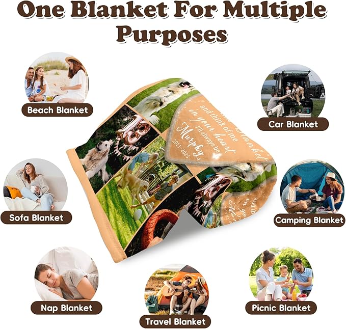 WFR Personalized Pet Memorial Throw Blanket with Photo-Pet Memorial Gifts for Dogs Cats Loss of Dog Sympathy Gift Bereavement Remembrance Passing Away Gifts,Pet Picture Blanket (8-Photos)
