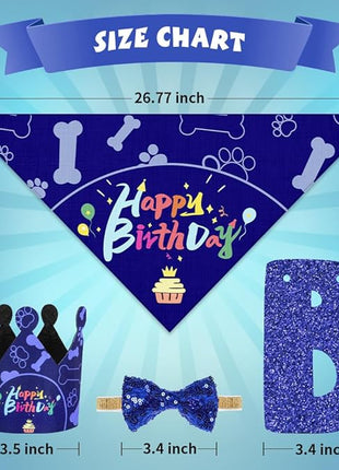 Birthday Bandana Hat Set - Dog Party Supplies with Cute Bow Tie and Birthday Banner for Small, Medium & Large Dogs