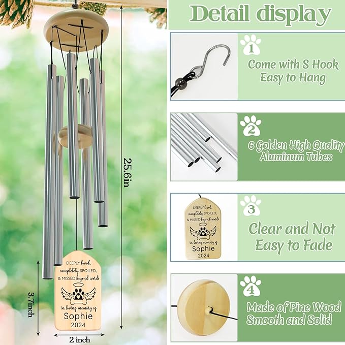 Dog Memorial Gifts for Loss of Dog, PEMIRSAYO Pet Memorial Wind Chime, Pet Memorial Gifts, Pet Loss Gifts, Loss of Pet Sympathy Gift, Pet Bereavement Gifts, Pet Passing Away Gifts