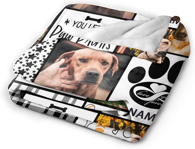 Funnylife Custom Dog Photo Memorial Blanket Personalized Pet Memorial Gifts for Dogs Loss of Pet Sympathy Gift Dog Bereavement Gifts 60" x 80"