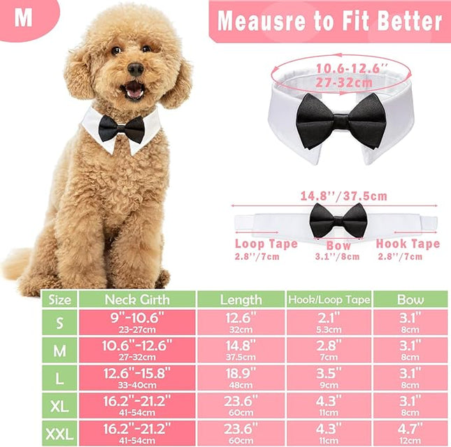 Dog Bowtie, KOOLMOX Tux Dog Collar for Weddings with Handcrafted Adjustable White Collar and Black Tie, Classic Neck Tie for Small to Medium Dogs Cats Puppies Valentine's Costumes