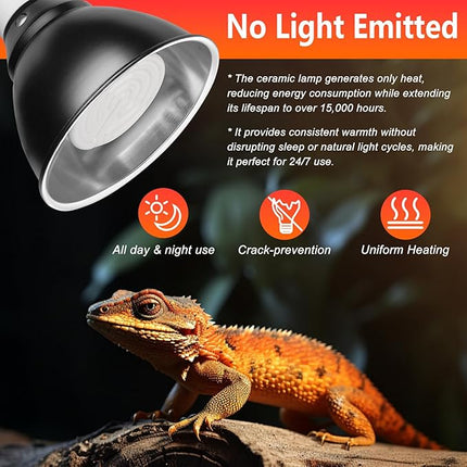 Energy Efficient 150W Heat Lamp Bulbs, Pack of 2 Ceramic Heat Emitters for Reptiles Geckos, Lizard, Bearded Dragon, Tortoise & Small Pets Basking (White, 150 Watts)