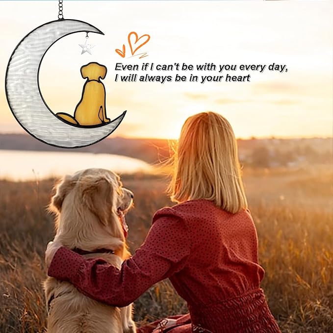 Stained Glass Dog Suncatcher Memorial Gifts for Loss of Pet,Window Hanging Decor in Memory of Dog Passing Away Gifts