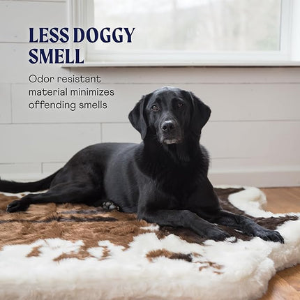 PupRug Orthopedic Dog Bed for Large Dogs with Fluffy Soft Faux Fur and Memory Foam for Joint Pain Relief, Machine Washable and Waterproof Couch Bed, Brown and White, Large/Extra Large