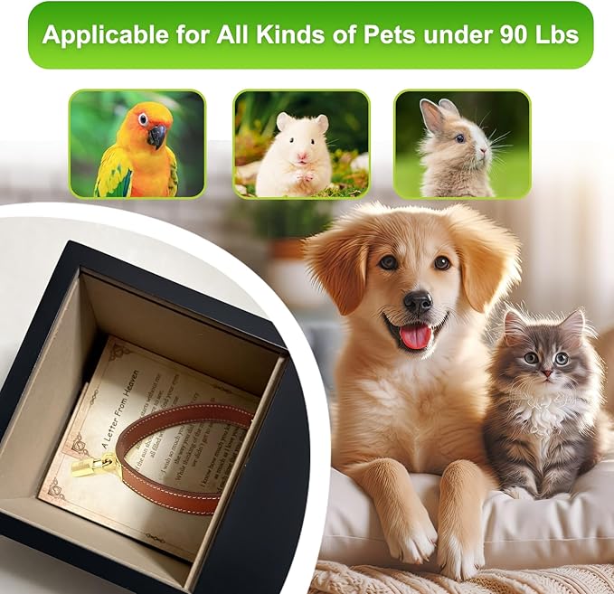 Waterproof Wooden Memorial Pet Keepsake Urn,Crafted Pet Urns for Dog or Cat,Pet Ashes Box with Photo Frame,Poem,Personalized Name Tag&Blank Condolence Card,Flannel Bag Pet Sympathy Remembrance Gift