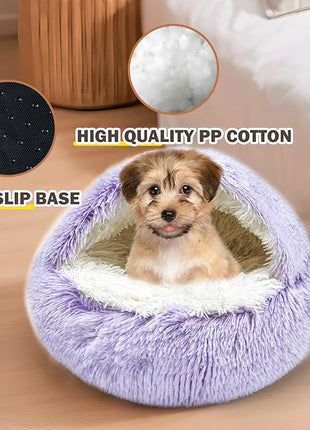 Cat Bed for Indoor Cats, Calming Cozy Cave with Self-Warming Plush, Entire Bed Machine Washable & Anti-Slip Base, Breathable Pet Bed for Small Cats&Dogs All Seasons (Purple, 20 * 20inch)