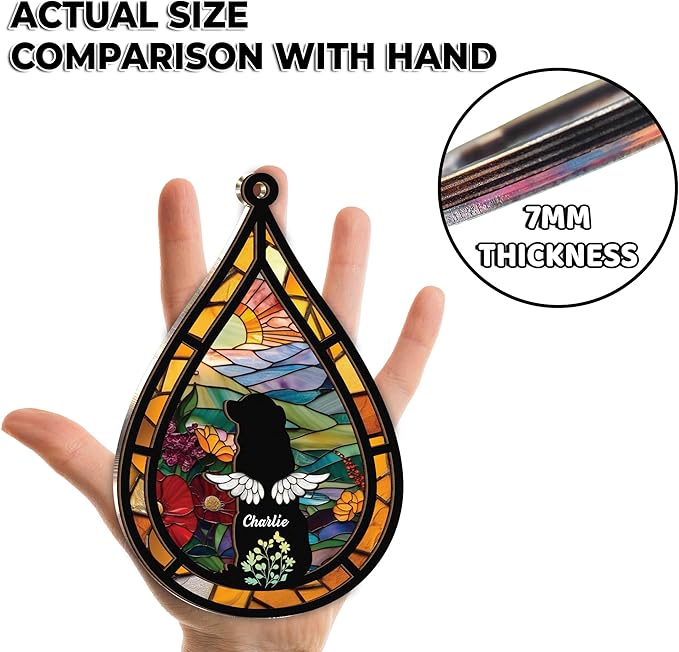 Personalized Angel Dog Memorial Suncatcher, Dog Cat Suncatcher Remembrance Gift, Engraved Pet Memorial Ornament, Pet Sympathy Keychain, Animal Loss Sympathy Card, Rainbow Bridge Pet Loss Gift