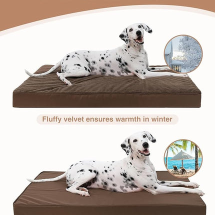 KSIIA Orthopedic Dog Bed Crate Waterproof Pet Mats for Large Dogs Deluxe Plush Washable Pet Bed with Egg Crate Foam & Removable Cover, 35 x 22 Inch, Brown