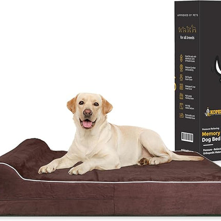 KOPEKS Orthopedic Memory Foam Dog Bed 7" Inch Thick Extra Large Dog Bed With Pillow Brown 50"x34"x10" Includes Waterproof Liner & Durable Removable Cover With Smart Design