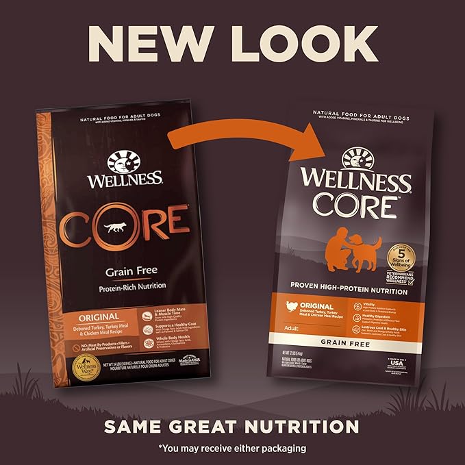 Wellness CORE Dry Dog Food, Grain-Free, High Protein, Natural, Original Turkey & Chicken Recipe, (12-Pound Bag)