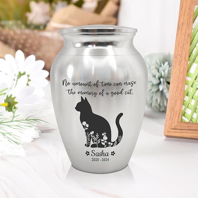 Artsy Woodsy Personalized Pet Memorial Mini Urns - Stainless Steel Decorative Keepsake Urns for Ashes, 2.56 inch, Gifts for Cat Lovers in Loving Memory