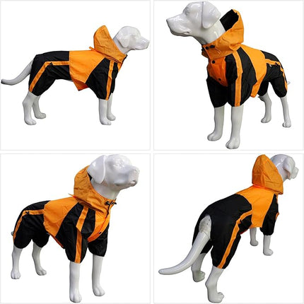 Lovelonglong Dog Hooded Raincoat, Small Dog Rain Jacket Poncho Waterproof Clothes with Hood Breathable 4 Feet Four Legs Rain Coats for Small Medium Large Pet Dogs Orange XS