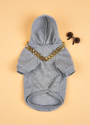 QWINEE 3Pcs Dog Hoodie Cat Apparel Dog Custume Set with Necklace and Sunglasses Pet Clothes for Puppy Small Medium Dogs Cats Grey L