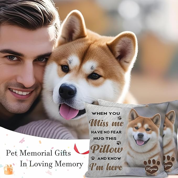 Personalized Pet Memorial Throw Pillow with Picture Dog Memorial Gifts for Dogs Loss of Dog Sympathy Gift Dog Bereavement Remembrance Picture Pillow (Style C)