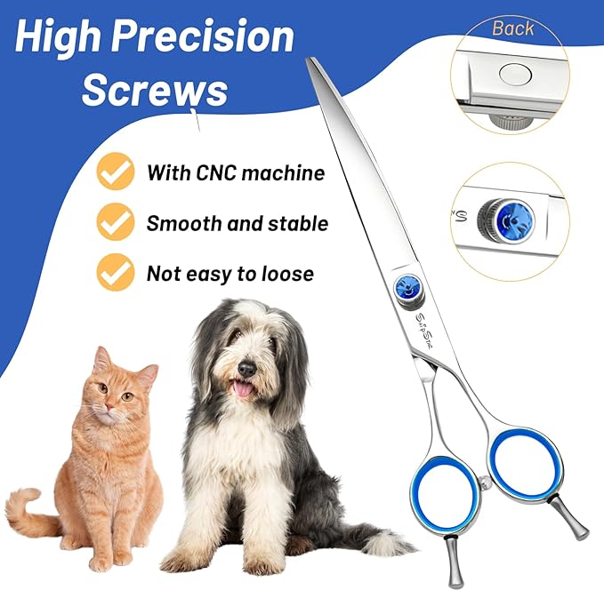 8inch Curved Dog Grooming Scissors Professional, Japanese VG10 Steel Sharp Pet Shears, with CNC Screw & Ergonomic Handle, 30 Degree Bend Cat Dog Trimming Scissors for Grooming Face and Paws Groomers