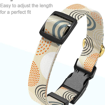 Rnivvi Dog Collar for Small Dogs, Cute Heavy Duty Adjustable Puppy Collar with Quick Release Buckle for Girl & Female, Pet Accessories for Walking Running, S Length 3/4" Width, Modern Circle Art