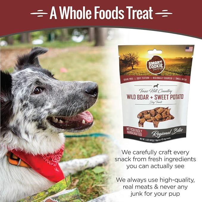 Smart Cookie All Natural Dog Treats - Wild Boar & Sweet Potato - Training Treats for Dogs with Allergies, Sensitive Stomachs - Soft Dog Treats, Chewy, Grain Free, Made in USA - 5oz Bag, Pack of 3