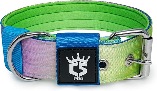 TSPRO Tactical Dog Collar 1.5 Inch Wide Thick Dog Collars with Heavy Duty Metal Buckle, Durable, Strong, Adjustable for Medium to Large Dogs (Rainbow L)
