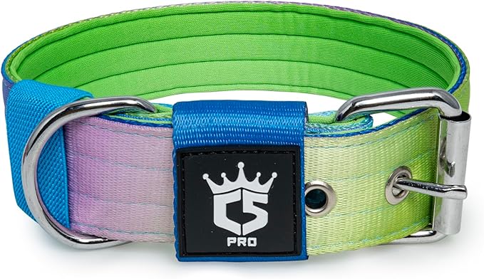 TSPRO Tactical Dog Collar 1.5 Inch Wide Thick Dog Collars with Heavy Duty Metal Buckle, Durable, Strong, Adjustable for Medium to Large Dogs (Rainbow M)