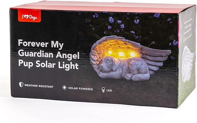 iHeartDogs Dog Memorial Gifts - Forever My Guardian Angel Garden Solar Light - Pet Memorial Stone