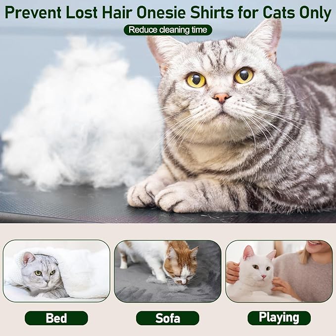 Cat Pajamas for Cats Only, Sticky Hair Cat Clothes, Long Sleeve Sphynx Clothes, Anti-Licking or Skin Disease Recovery Suit for Female Cats, Kitten Onesie Pajamas, ArmyGreen, L