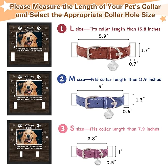 Personalized Pet Memorial Gifts Picture Frame, in Memory of Dog Passing Away Sympathy Gifts for Loss of Dog, Cat Memorial- Fits 3 Collar Lengths