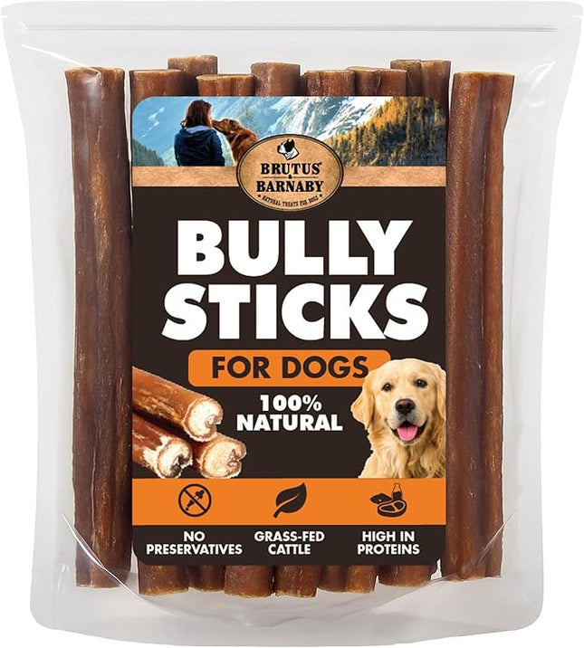 BRUTUS & BARNABY Bully Sticks for Dogs, Jumbo – Low-to-No Odor, Grass-Fed, Rawhide-Free Chews for Aggressive Power Chewers