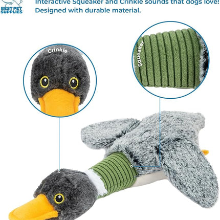 Best Pet Supplies Interactive Squeaky Dog Chew Toy, Ideal Dog Toys for Chewers, Small, Medium & Large Dogs, and Fetch Lovers - Mallard Duck Wing (Gray), Small